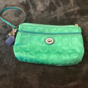 Coach green nylon wristlet